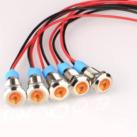 Yellow 10-24V 8mm LED Metal Indicator Light With 15cm Cable - 1