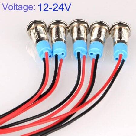 Yellow 10-24V 8mm LED Metal Indicator Light With 15cm Cable - 2