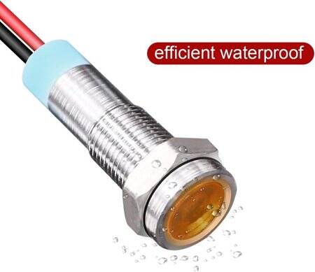Yellow 10-24V 8mm LED Metal Indicator Light With 15cm Cable - 4