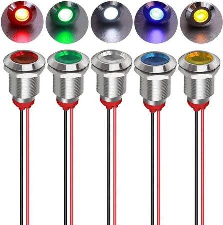 Yellow 220V 12mm LED Metal Indicator Light With 15cm Cable - 1