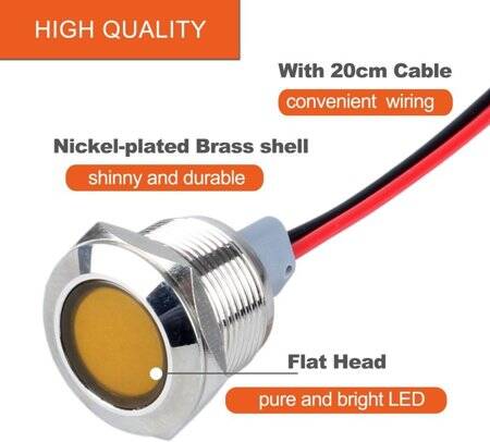 Yellow 3-9V 19mm LED Metal Indicator Light - 3