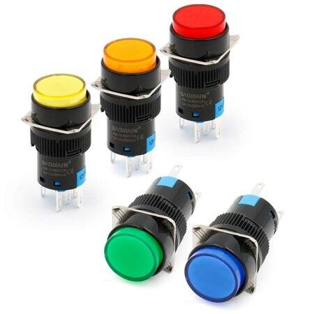 Yellow LA128A 3 Pin 16mm Thread Self-Reset Round Push Button Switch - 1