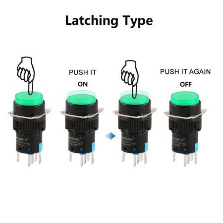 Yellow LA128A 3 Pin 16mm Thread Self-Reset Round Push Button Switch - 3