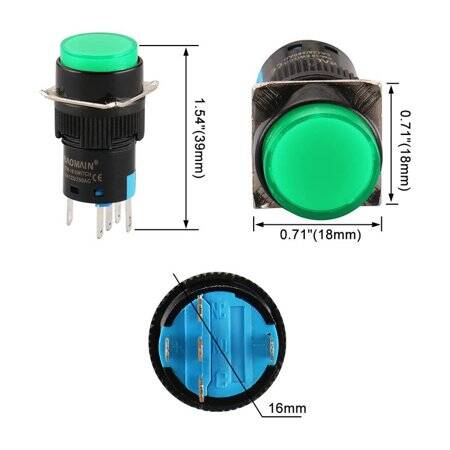 Yellow LA128A 3 Pin 16mm Thread Self-Reset Round Push Button Switch - 4