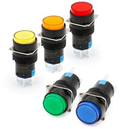 Yellow LA128A 6PIN 16mm Thread Self-Locking Round Push Button Switch - 1