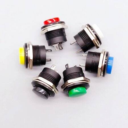 Yeşil R13-507 16mm 2 Pin Anlık Kendini Sıfırlama Yuvarlak Kapaklı Basmalı Düğme Anahtarı - 5